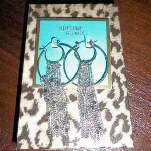 NWT Silver Hoop Long Dangle Chain Earrings Gift
